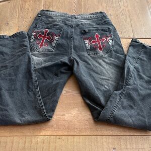 Black Jeans with Red Bedazzled Cross